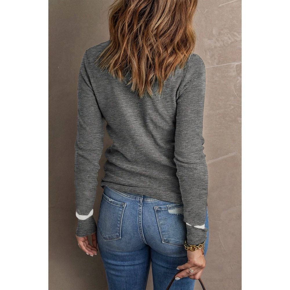 Grey Ribbed Crew Neck - Picture 2 of 2